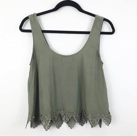 Forever 21 Tops - 3/$20 SALE Olive green lace crop top